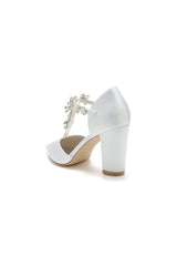 Chic Rhinestone Pointed Toe Ankle Strap Buckle Chunky Heel