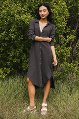 Winnie Button Up Dress in Charcoal FINAL SALE