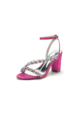 Rhinestone Beaded Ankle Straps Chunky Wedding Shoes