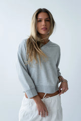 Eddie Collared Sweatshirt in Heather Grey