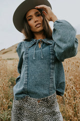 Monique Pleated Blouse in Indigo FINAL SALE
