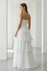 Cute A Line Chiffon Strapless Tiered Wedding Dresses