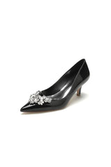 Black Elegant Low Heel Shoes with Crystal Embellishment