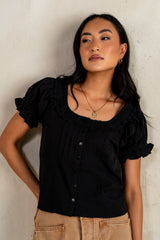 Payton Button Front Blouse in Black FINAL SALE