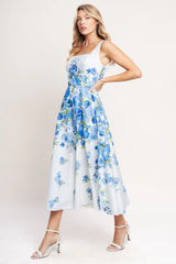 CLASSIC BLOOM BLUE FLORAL MIDI DRESS