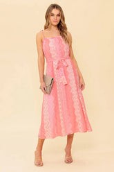 TAILOR MADE LACE MIDI DRESS PEACH