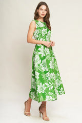 GARDEN GODDESS GREEN MIDI DRESS