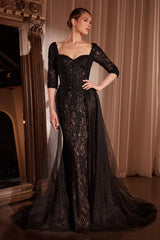 Liesel Gown LONG SLEEVE LACE FITTED DRESS OVERSKIRT