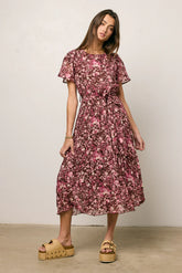Mary Anne Floral Midi Dress in Brown FINAL SALE