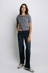 Halle Cable Knit Top in Blue