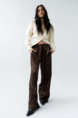 Gemma Satin Wide Leg Pants in Brown FINAL SALE