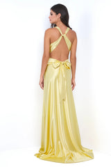 Odette Maxi Dress Yellow Open Back With Adjustable Bow Tie Detail