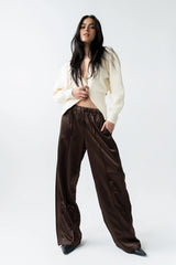 Gemma Satin Wide Leg Pants in Brown FINAL SALE