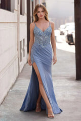 Marlowe Gown Fitted Glitter Dress with Lace Appliqué