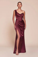 AUDRA GOWN ONE SHOULDER LUXE SATIN CORSET DRESS