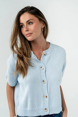 Liza Short Sleeve Cardigan in Blue