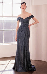 Venetian Gown Luxe Metallic Off Shoulder Evening Dress