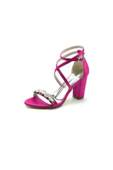 Fuchsia High Heels with Crossed Straps and Metal Accents