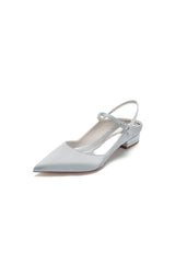 Satin Pointed Toe Buckle Kitten Heels