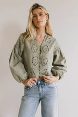 Violet Embroidered Blouse in Sage FINAL SALE