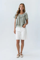 Lilian Lace Trim Top in Sage