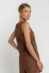 Rudy Embroidered Tank Top in Brown