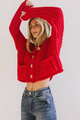 Janelle Knit Cardigan in Red FINAL SALE