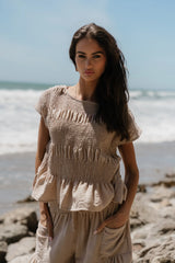 Ashton Smocked Top in Taupe