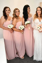 Pink One Shoulder Faux Wrap Satin Long Bridesmaid Dress