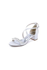 Open Toe Pearl Hollow Out Chunky Heels