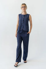 Vivienne Pinstripe Sleeveless Vest in Navy