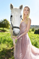 Alisha Gown Mauve Tulle A line Dress With Open Back