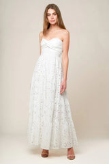 WISHING WELL STRAPLESS WHITE LACE MAXI DRESS