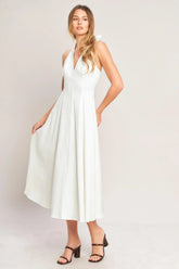 SERENE MOMENT WHITE HALTER MIDI DRESS