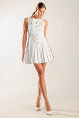 NO COMPARISONS PLEATED SKIRT MINI DRESS WHITE FINAL SALE
