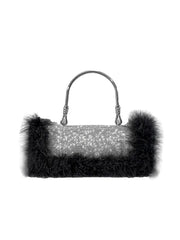 Womens Furry Rhionestones Evening Clutch Bags