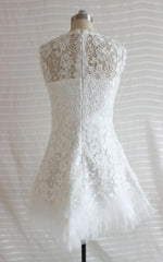A Line Short Tulle Lace Satin Weddig Dress