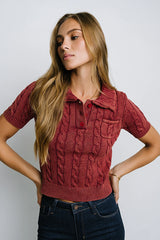 Halle Cable Knit Top in Red