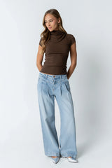Kara Mock Neck Top in Brown