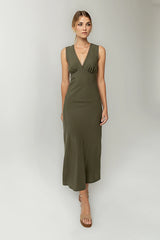 Hailey Lace Trim Maxi Dress in Olive FINAL SALE