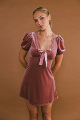 Roxanna Velvet Mini Dress in Mauve FINAL SALE