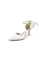 Pointed Toe Ribbons Faux Pearl Pumps
