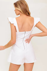 EXPLORING NEW CITIES WHITE DENIM RUFFLE SKORT ROMPER