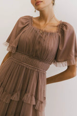 Eugena Ruffled Maxi Dress in Mocha FINAL SALE