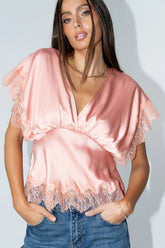 Chelsea Satin Blouse in Blush