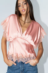 Chelsea Satin Blouse in Blush