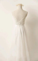 A Line Tulle Lace V Neck Wedding Dress With Sweep Train