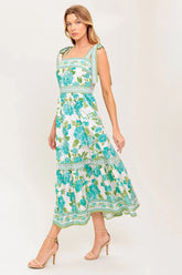SEASIDE ESCAPES FLORAL MIDI DRESS GREEN