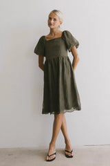 Karrie Embroidered Midi Dress in Olive FINAL SALE