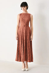 TRUE ROMANCE RUST LACE MIDI DRESS